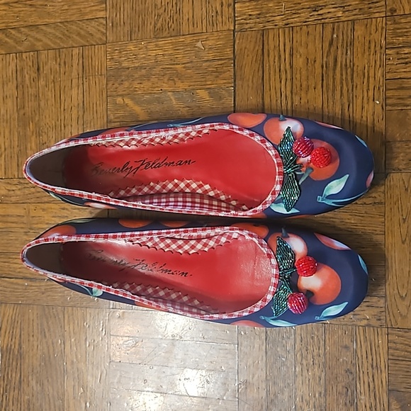 Beverly Feldman Vintage Beaded Cherry Gingham Trim Flats - Picture 2 of 7